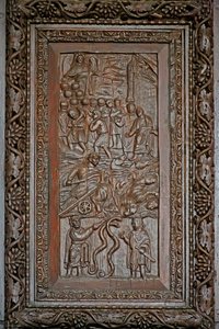 Panel de la puerta del siglo V: el Éxodo: los soldados del Faraón se ahogan en el Mar Rojo: la serpiente de Aarón de Unknown